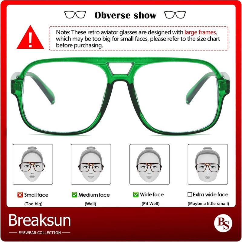 Breaksun Oversized Square Aviator Glasses for Women Men Big Frame Retro Blue Light Blocking Glasses Vintage Style - Image 3